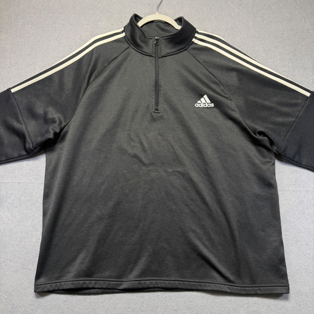 Adidas Golf Mens‎ 2XL Quarter Zip Pullover Charcoal Black 3-Stripe Fleece Jacket